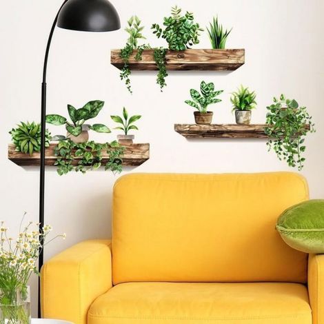 Stickers Muraux Plantes Vertes 3pcs 27x39cm, Décoration Salon Chambre Cuisine, Autocollants 3D (1/5)