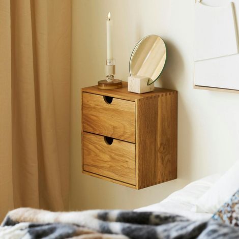 Etagère cube 2 tiroirs bois de chêne 30 cm VARDE