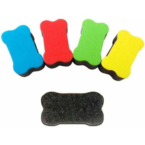 Lot de 4 effaceurs magnétiques de couleurs aléatoires (4 couleurs différentes) pour tableau blanc, bureau ou école. (1/5)