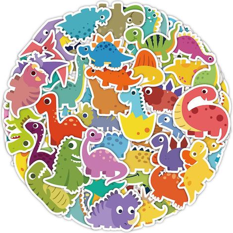 60 Autocollants De Dinosaures, Autocollants Pour Ordinateur Portable, Autocollants En Vinyle Pour Voiture, Bagages, Planche Roulettes, Motos, Ado (1/3)