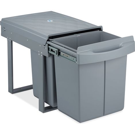 Relaxdays Pattumiera Estraibile con 2 Secchi, Bidoni Raccolta Differenziata Sottolavello, 2x20L, 41,3x34x51,8 cm, Grigio