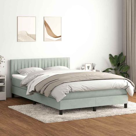 Sommier à lattes de lit et matelas et LED gris clair 160x220cm velours