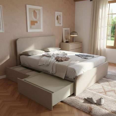 Letto matrimoniale 160x200 con cassettoni - Design italiano e montaggio facile - Effetto tessuto (1/5)