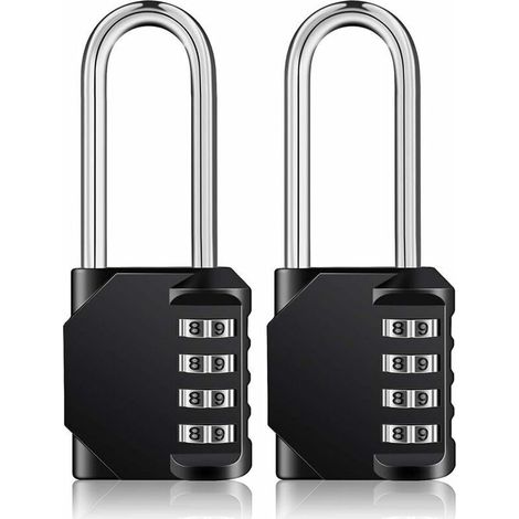 2 cadenas à anse longue, cadenas à combinaison à 4 chiffres, tige longue, cadenas à usage intensif pour vestiaires de gymnase, portail extérieur pour clôture résistant aux intempéries, porte, Ensoleil