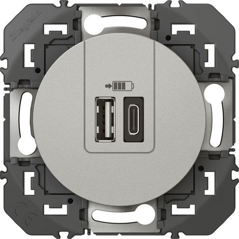 Legrand - Prise double USB Dooxie Type-A + Type-C 3A - Finition Alu (1/4)