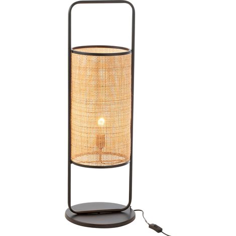 Lampe sur pied métal et rotin noir naturel ambiance chaleureuse - Noir et rotin naturel (1/3)
