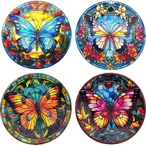Decorazione da parete a forma di farfalla, set di 4 piatti in ceramica multicolore, decorazione artistica per la casa