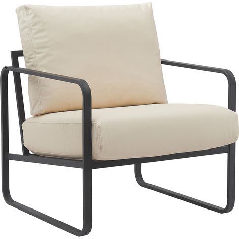 Poltrona lounge dal design retrò chic in PVC crema e struttura in metallo nero opaco 100002813
