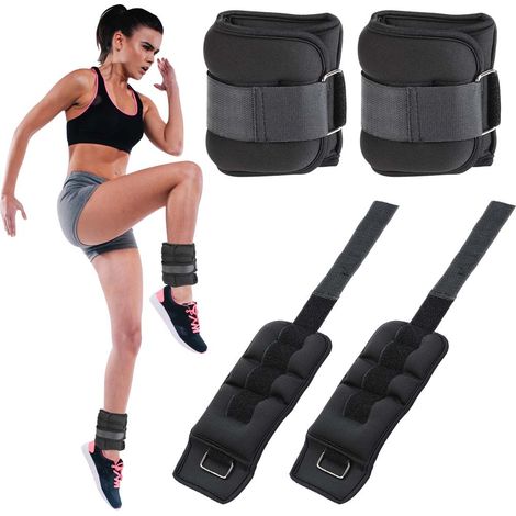Set 2 Pesi Polsi e Caviglie 1 kg Allenamento Palestra Aerobica Fitness Nero