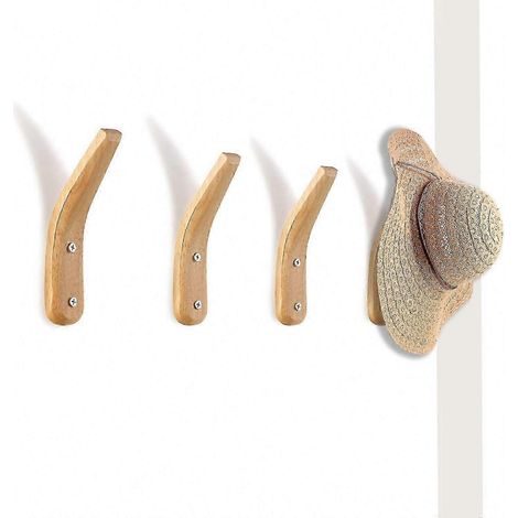 Patères en bois naturel, crochets muraux en hêtre (installation manuelle requise), crochets muraux en chêne, crochets en bois - lot de 4 (1/5)
