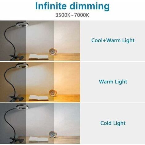 NALOOKAMIC Lampe de Bureau à Pince 48 LED Flexible à 360°Lampe Lecture Clipsable 3 Modes d’Éclairage &10 Niveaux de Luminosité Lampe Bureau Led USB pour Étude et Travail, Noir (1/3)