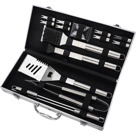 Juego de 16 piezas para barbacoa, accesorios de acero inoxidable resistentes para barbacoa en estuche de aluminio, utensilios de barbacoa completos, regalo ideal para el día del padre para hombres (1/4)