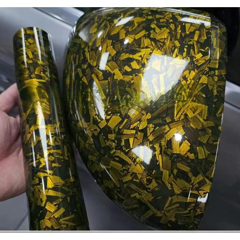 Rouleau de film vinyle en fibre de carbone forgé doré brillant pour voiture