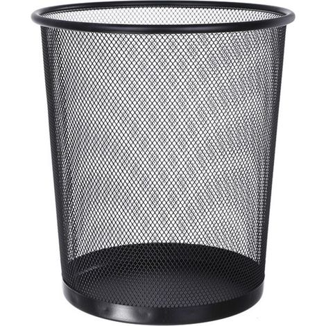 Poubelle en métal grillagé, corbeille à papier de bureau ronde, noire (1/2)