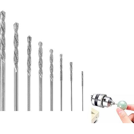 Juego de 8 brocas helicoidales de diamante para perforación de precisión, tamaños de 0,8 mm a 3,0 mm, para vidrio, metal, conchas, jade y perlas. Herramientas duraderas y de alto rendimiento. (1/5)