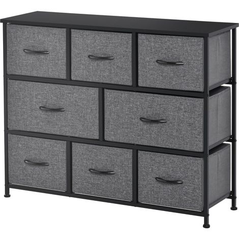 Cómoda de tela con 8 cajones, estructura metálica y tablero MDF, gris oscuro, HOMVRA (1/5)