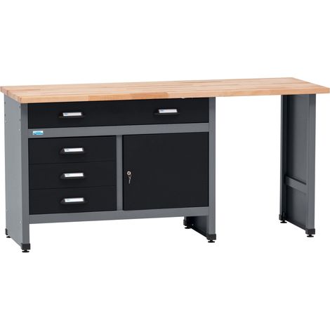 Küpper Werkbank Modell 12039, Breite 170 cm, 1 Tür, 4 Schubladen, 300 kg Traglast, 30 mm Massive Buchenarbeitsplatte