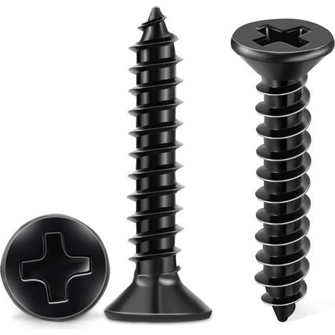 BEBUSINGOTO 100 tornillos de acero inoxidable 18-8 A2 con cabeza avellanada en cruz Ph 4 x 25 mm, tornillos autorroscantes negros, tornillos para madera de bricolaje, óxido negro inoxidable M4 (1/5)
