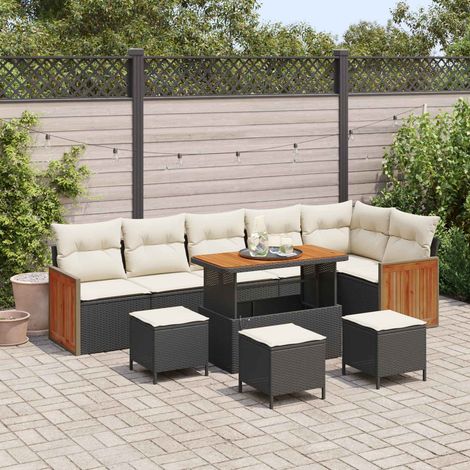 Salon de jardin ensemble de canapé en rattan synthétique Noir et Crème 10 pcs - PANGIVO (1/5)