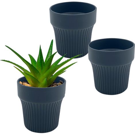 3 Vasi per piante grasse rotondi di colore antracite (ash) TIN429 ( 7x6,5 cm ) - Vaso da interno in resina resistente ai raggi UV (1/5)
