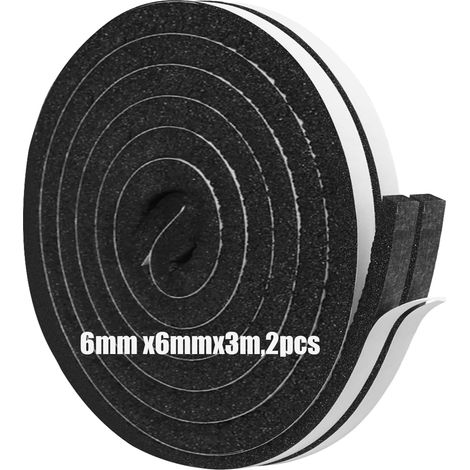 Lot de 2 Bandes d'étanchéité, Mousse CR et Néoprène, Auto-adhésives, 6mm x 3m, Pour Portes et Fenêtres