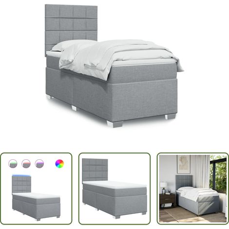 vidaXL Surmatelas - Sommier à lattes de lit et matelas Gris clair 90x190 cm Tissu (1/5)