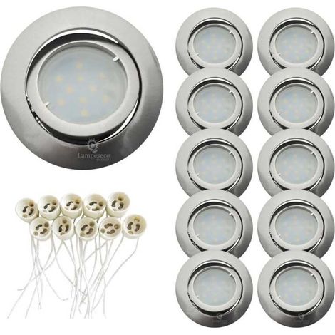 Lampesecoenergie – Lot de 10 spots encastrables aluminium brossé – Douille GU10 – Orientables à 45° – Diamètre 83mm – Pour installation plafond (1/3)