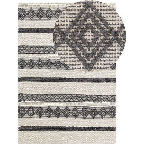Tappeto in lana intrecciata a mano motivo geometrico 160 x 230 cm beige chiaro e grigio Davutlar