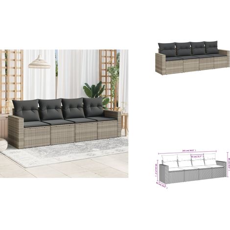 4-tlg. Garten-Sofagarnitur mit Kissen Hellgrau Poly Rattan - Gartensorga - Outdoor Möbel - Gartenlounge - Rattan Sofa - Lounge Set (1/3)