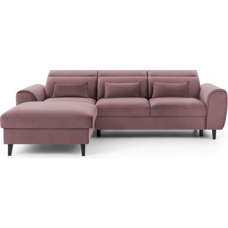 Canapé d'angle convertible rose foncé angle gauche 4 places FABLE (1/5)