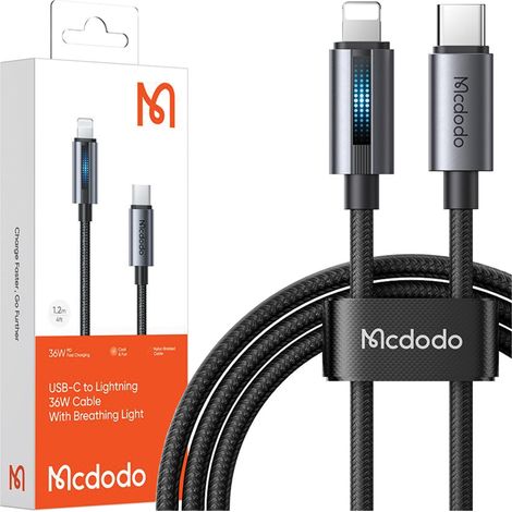 Cable cargador Mcdodo USB-C de carga rápida Lightning para iPhone, 1 m, LED (1/5)