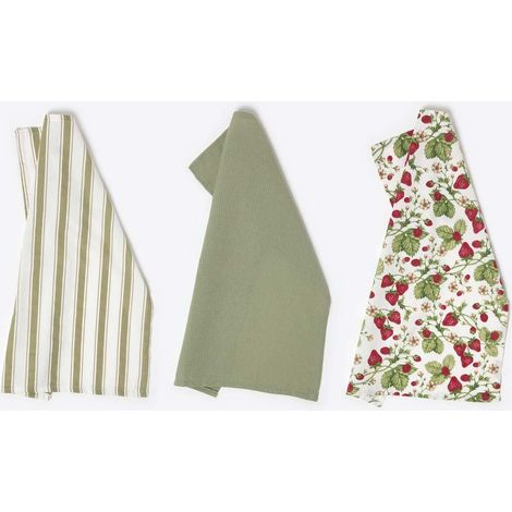 HOMESCAPES Strawberry Tea Towels Set of Three