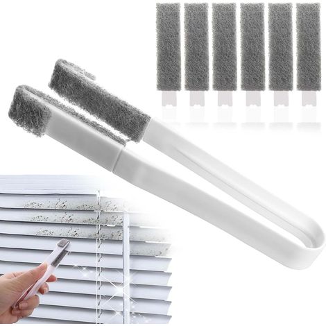 Cepillo de limpieza para persianas venecianas, cepillos de limpieza para espacios pequeños, con 6 cabezales de repuesto, plumero para rieles de puertas, rieles de ventanas, aire acondicionado