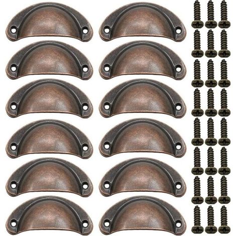 Set mit 12 Vintage-Muschelgriffen für Kommoden und Küchenschränke, halbmondförmig, 8,1 cm x 3,5 cm, rotbronze (1/5)