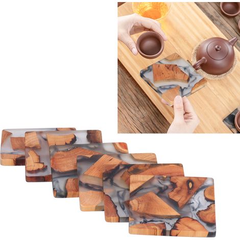 Lot de 6 dessous de verre en bois, isolants et innovants, pour décoration de table et loisirs créatifs. Forme carrée. (1/5)