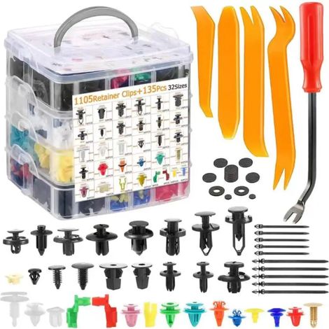 1240 pezzi di clip di fissaggio universali per auto, rivetti in plastica per auto di 32 dimensioni con strumento di rimozione  Kit carrozzeria paraurti, porte, parafanghi  Compatibile con Toyota,