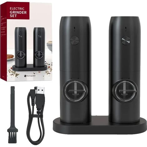 Molinillo de sal y pimienta, recargable, molienda ajustable, negro. (1/2)