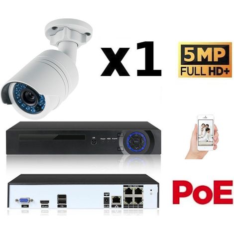 Kit vidéo-surveillance 1 caméra tube IP FullHD+ 5Mp POE