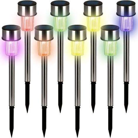 Deuba Lampes solaires de Jardin Lot de 8 lumières solaires LED acier inoxydable Jardin Allée Terrasse Eclairage solaire multicolore (1/5)