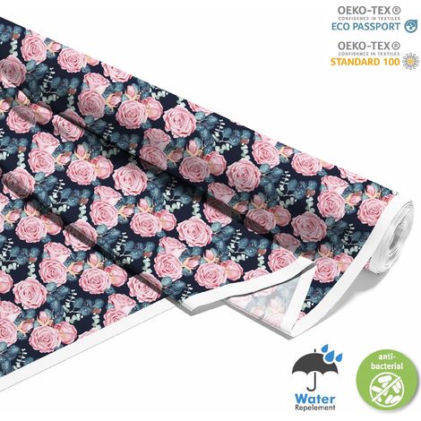 Outdoor dekostoffe oxford - Motiv Rosen mit Tröpfchen I DX615 (1/5)