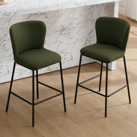 Barhocker 2er Set Leinen mit Lehne und Metallbeinen, Grün (1/5)