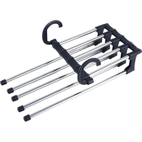 Cintre à pantalons, étagère de rangement multiple en acier inoxydable pliable, organisateur pratique pour pantalons, draps, vêtements, chemises et serviettes (1/5)
