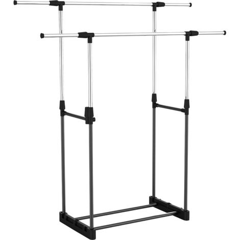 Appendiabiti doppio Hebdo con porta scarpe, argento/nero, 172x41x157 cm, 7house