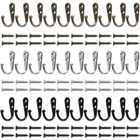 (Black, Silver, Bronze) 30 Pieces Wall Mounted Coat Hooks Clothes Hanger Robe Hook with 60 Screws (1/4)