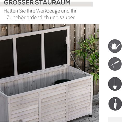 Coffre de jardin en épicéa gris, résistant aux intempéries, aéré, 127 x 56 x 60 cm, boîte de rangement pour coussins (1/5)