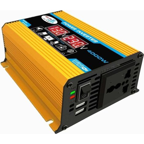 Convertisseur 12V 220V 4000W onduleur sinusoïdal pur, transformateur de puissance voiture, DC 12V vers AC 220V/110V avec écran double tension, chargeur USB 4.2A ports intégrés (1/5)