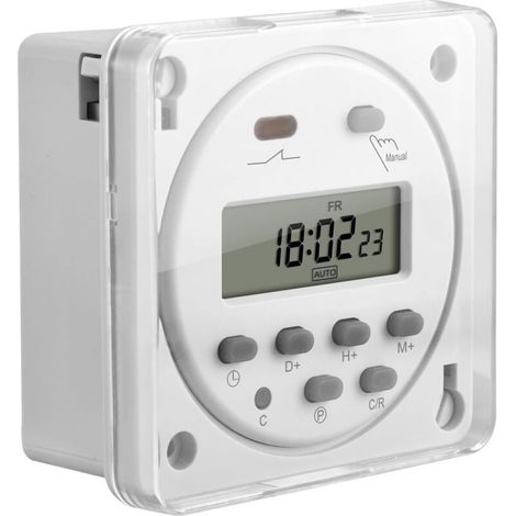 CN101A SPST Programmable Timer Switch with LCD Digital Display 12V DC 16A White with Waterproof Cover (1/5)