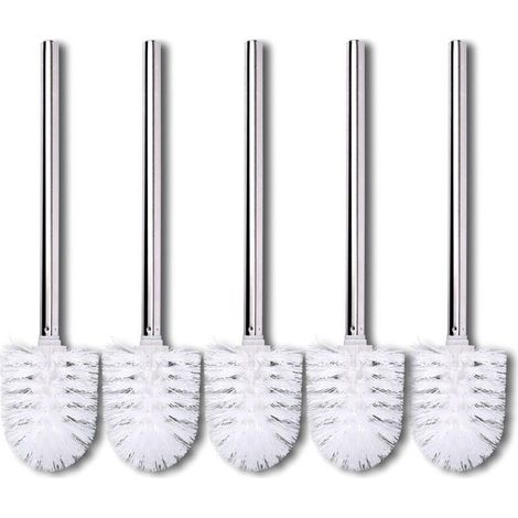 Replacement Brushes, 5 Pack, Toilet Brushes, White Head, Stainless Steel Handle, Polished Toilet Brushes (1/5)