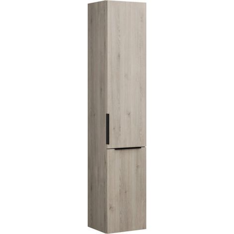 Burgbad Eqio Hochschrank, 1 Tür und 1 Wäschekippe, mit Griffleiste Eiche Dekor Flanelle Schwarz matt Rechts