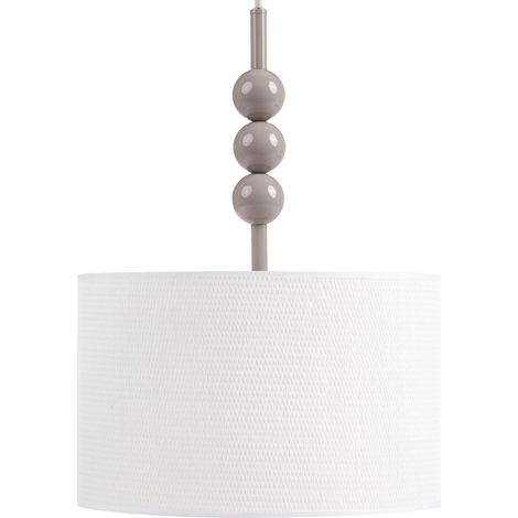 Pendant Lamp Beige Iron Fabric Drum Shade Mid-Century Modern Style LOKY (1/4)